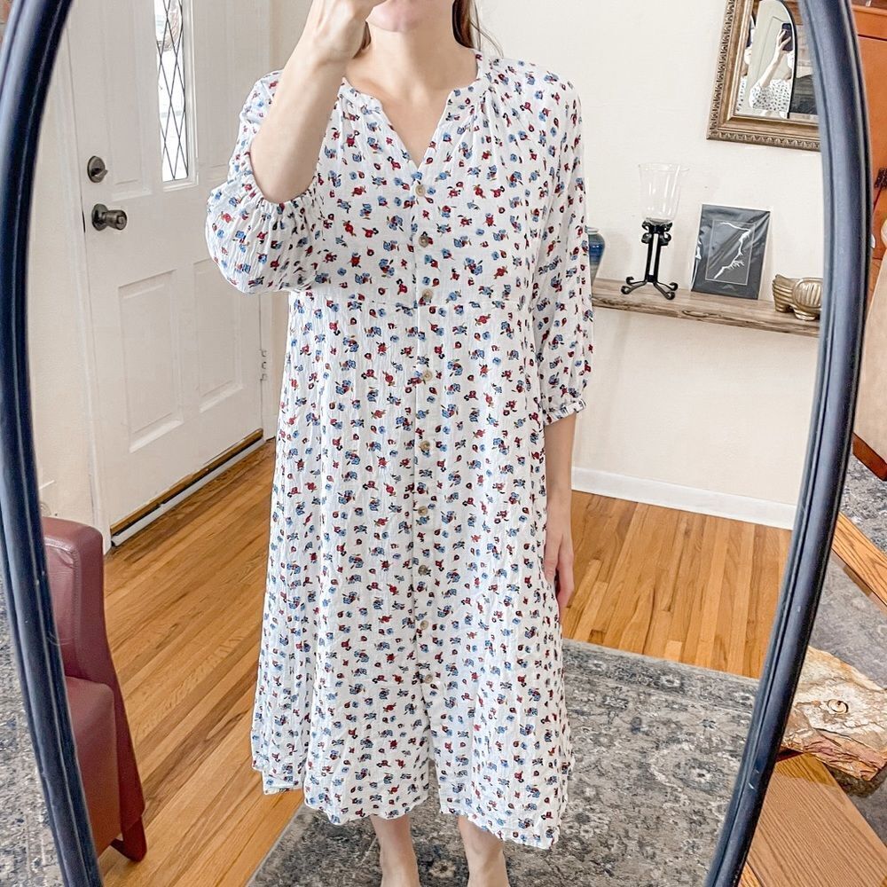 The Nines by Hatch Button Front Poplin Maternity Dress S